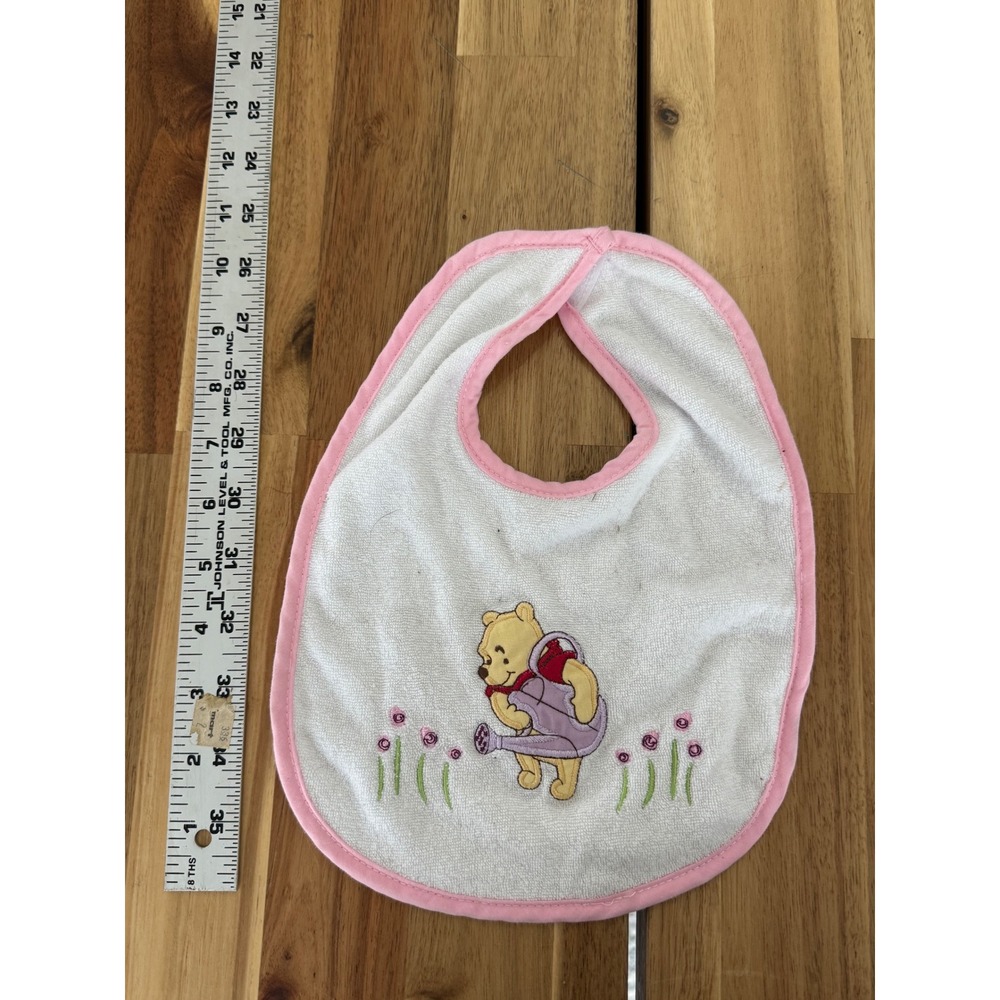 Disney Baby Winnie the Pooh Embroidered Terry Cloth Bib Pink White vintage